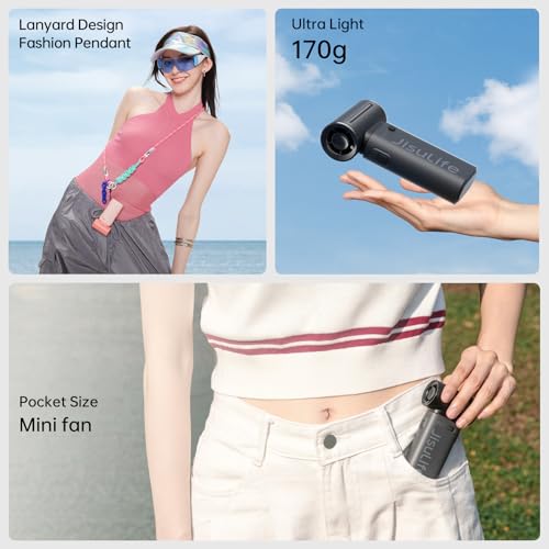 JISULIFE Portable Handheld Fan, Mini USB Rechargeable [18H Max Cooling Time], 5000mAh Small Battery Personal Makeup/Eyelash Fan, Pocket Fan with 5 Speeds for Women Men Travel Camping Outdoor Black