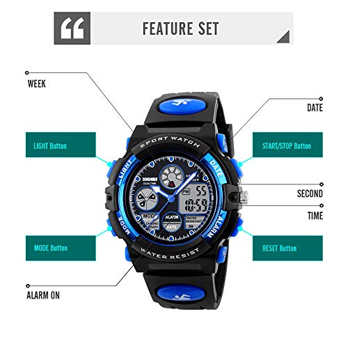 Kids Watch - Eacam Luminous Digital Sport Shock Resistance Outdoor Multifunctional LED 50M Waterproof Alarm Calendar Analog Watch for Children with Silicone Band