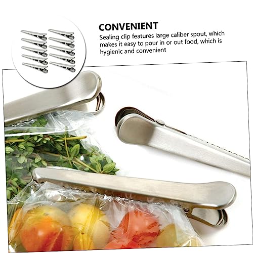 STOBOK 10pcs Stainless Steel Alligator Clip Food Storage Bag Clip Potato Chip Bag Clips Hairdresser Clips Household Food Bag Clamps Bag Sealers Clip Metal Duckbill Multipurpose