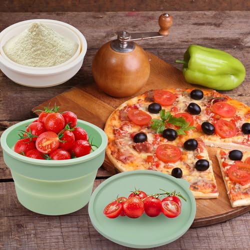 4PCS Pizza Dough Proofing Box - Stackable Silicone Pizza Storage Containers with Lids, Small Bread Baking Supplies, Reusable Camping Bowl, Pizza Making Accessories for Kitchen