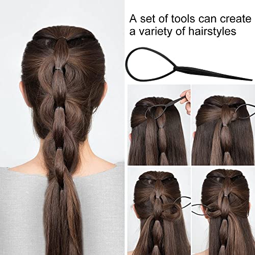 Premify 6 Pcs Terry Tool Set, Hair Styling Accessories Kit for Women & Girls, Bun Maker French Braiding tools For Making DIY Hair Fashion Styles, Hair Braiders for Twist Ponytail Maker (Black)