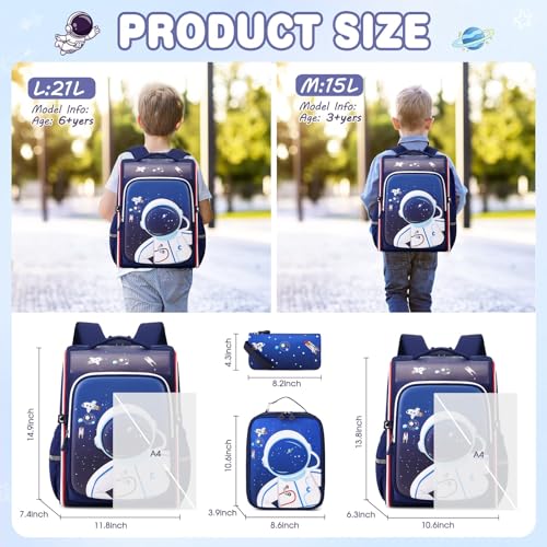 KASTWAVE Kids Backpack, Space Astronaut Bookbag School Backpacks, Kids Kindergarten Backpack, School Book Bags, for Kindergarten Preschool Elementary (Blue)