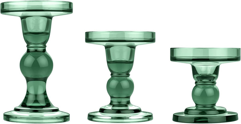 Lewondr Glass Candle Holders, 3 Pieces Crystal Clear Candlesticks with Elegant Design for Pillar Taper Candle and Tea Light, Home Table Living Room Wedding Party Decorations Home Décor - Clear