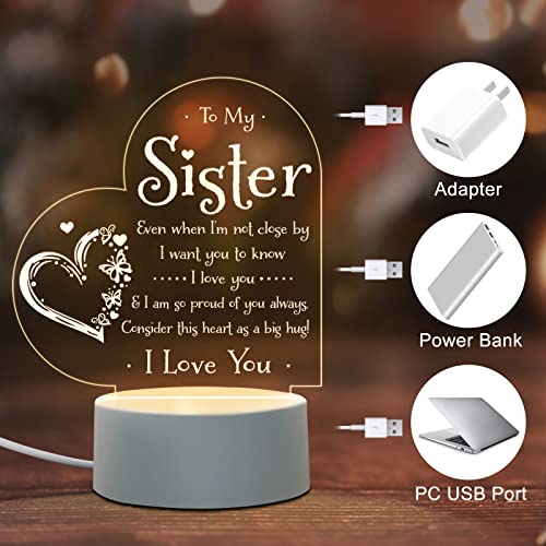 Afterprints Sister Gifts - to My Sister Night Light, Gifts for Sister on Birthday Mothers Day Graduation, Sisters Gifts from Sister Brother, Engraved Night Lamp