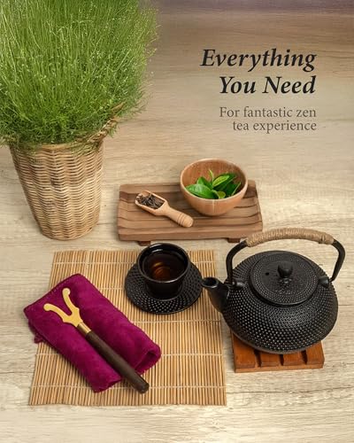 Cast Iron Teapot Gift Set Japanese Style (6pcs)â€“Stovetop Safe with Infuser,Lifter&Clothâ€“Durable Loose Leaf Kettle&Cups for Home,Camping,Outdoor Useâ€“Traditional Asian Tea Set