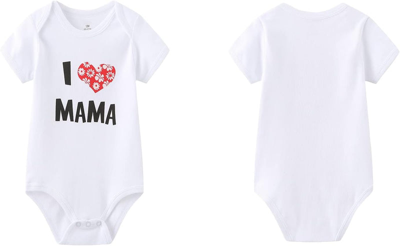 MAMIMAKA Unisex-Baby 2-pack Solid One-Piece Newborn Twins I Love Papa I Love Mama Bodysuits 0-24Months Boys and Girls