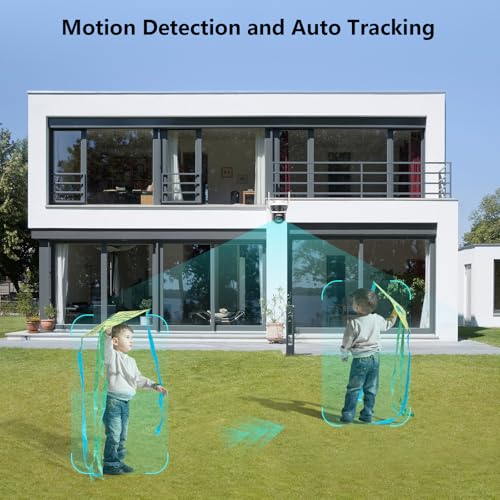 2NLF 3-Lens Outdoor Security Camera with 360° PTZ, 4MP WiFi Camera with Color Night Vision, 10X Digital Zoom, Motion Detection and Two-Way Audio, IP66 Waterproof