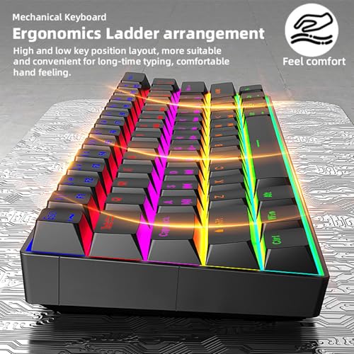 infino Wireless Bluetooth Tri-Mode (2.4G/Bluetooth/USB-C) Mechanical Keyboard, Multi-Platform Support (Windows/Mac/Linux/Tablet), Rechargeable 61-Key RGB Backlit Brown Switch Gaming Keyboard