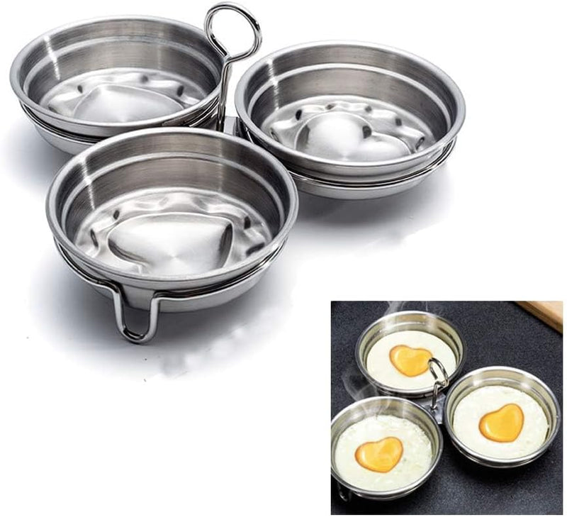 Azonee Stainless Steel Egg Poacher, 3-Cup Poached Egg Maker with Nonstick Surface, Round Egg Cooker Rings, Poaching Rack for Microwave and Stovetop, Egg Cooker for Perfect Breakfast