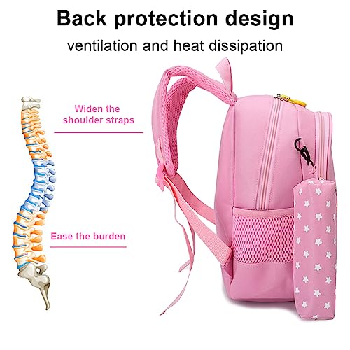 BBAUER Unicorn Backpack for Girls, Cute Kids School Bags with Pencil Pouch, Toddler Backpack, Lightweight Preschool Bookbag for Elementary Kids, for 3-12 Year Old, Pink