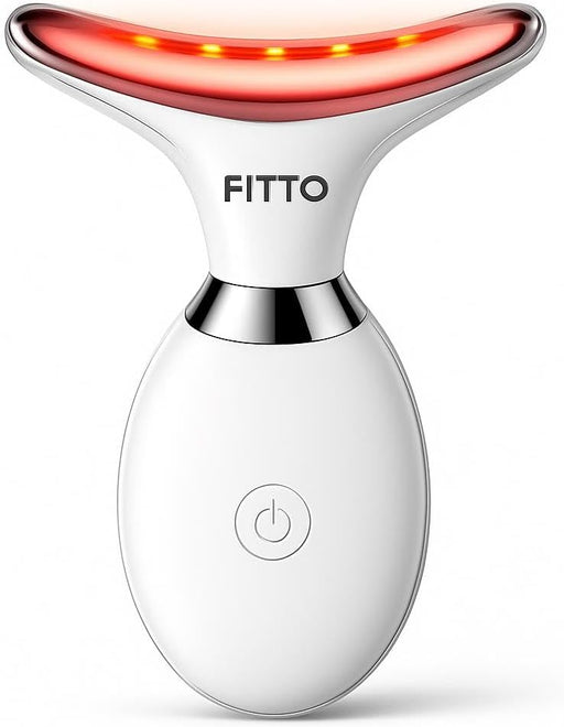 FITTO White Neck Face Massager, Face Sculpting Tool with 3 Color Modes,Ergonomic Design for Neck & Jawline, Rechargeable LED for Beauty & Relaxation