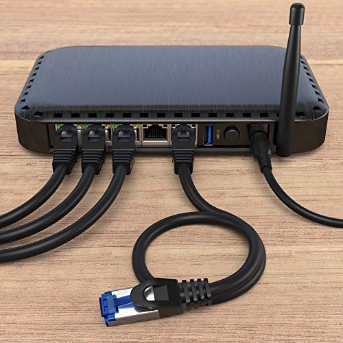KabelDirekt – 20m – Ethernet, patch & network cable (transfers gigabit internet speed, ideal for 1Gbps networks/LANs, routers, modems, switches, RJ45 plug (silver), black)
