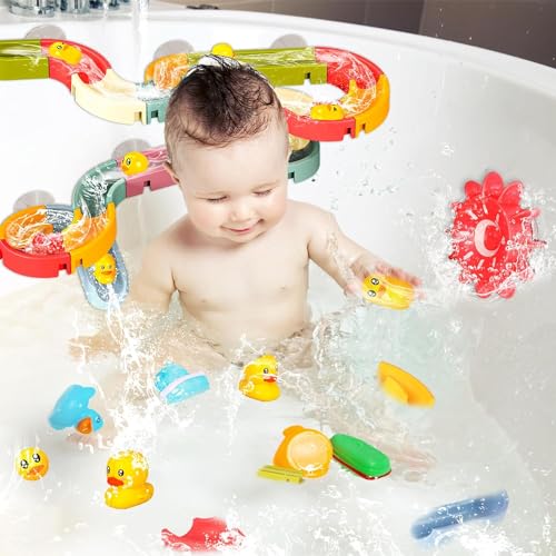 AM ANNA DIY Bath Toys 48 pcs Water Balls Tracks with Suction Cups Toys for Kids 3-8 Years , Take-Apart Water Slide Toy Ball Track,Pool Bathroom Shower Set Gift Toys for boys girls