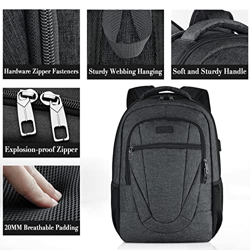 Laptop Backpack for Men and Women, Black Water Resistant Back Pack, Business Men Sturdy Computer Bag with USB Charging Port, School Backpacks for Teen Boys and Girls, Gifts