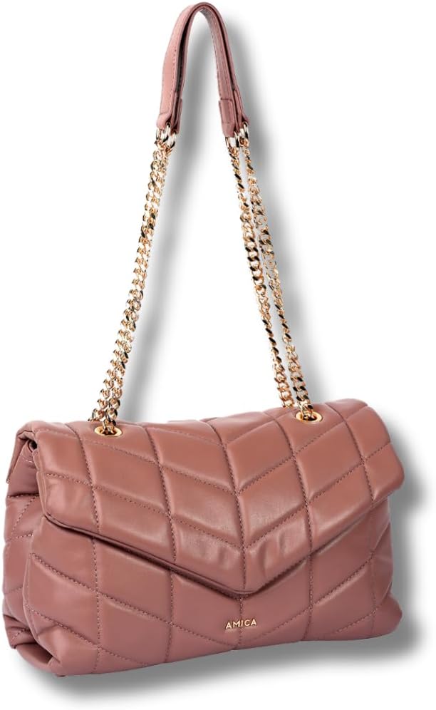 Natalia Soft Puffer Quilted Leather Women's Crossbody Handbag with Gold Chain