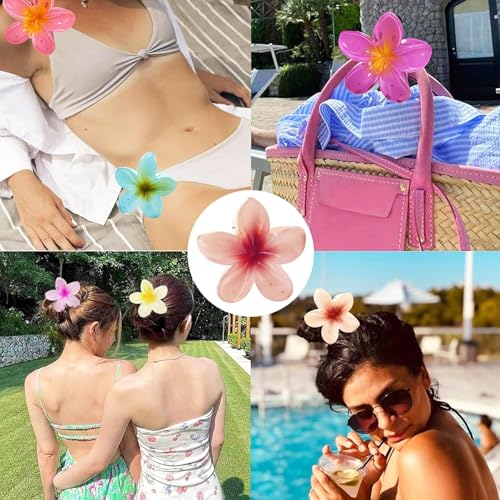 KOWVOWZ 8 PCS Hawaiian Flower Hair Clip, Summer Beach Essentials Hair Accessories, Plumeria Claw Clips, Hawaiian Hair Decorations for Wedding Party Beach Decoration