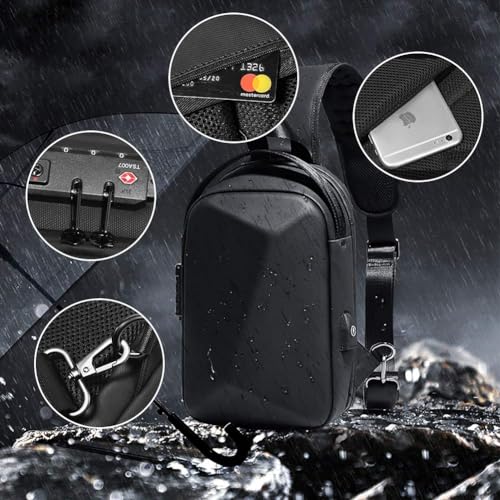 NALACAL Water-Resistant Sling Bag for Men, USB Crossbody Backpack Casual Mens Shoulder Bag