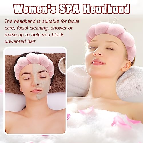 Zkptops Spa Headband for Washing Face Wristband Sponge Makeup Skincare Headband Terry Cloth Bubble Soft Get Ready Hairband for Women Girl Puffy Padded Headwear Non Slip Thick Hair Accessory(Pink)