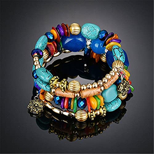 SYOSI Multilayer Irregular Agate Beads Charm Bracelets for Women Vintage Jade Colored Stone Man Bracelets Yoga Bangles Ethnic Jewelry