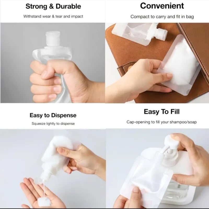 6 Portable Refillable Travel Pouches for Toiletries shampoo Liquid lotion Dispenser- Leakproof Fit in Purse Cosmetics Organizer mini bottles, Travel Organizer Bottles for Liquid Storage with Lables