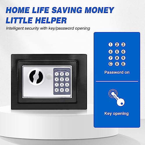 Safe Box for Home security, Electronic money box with Digital Keypad and Keys, small safe Lock Box Steel Construction, Cash box Money Jewelry Document safe White/Black (Black - 4.6L)