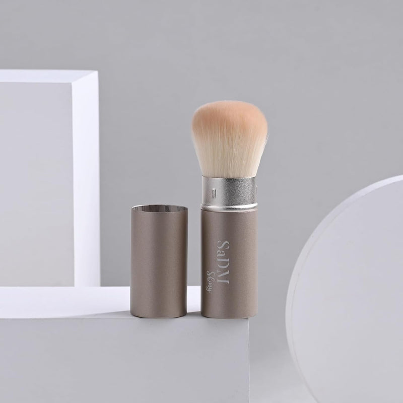 Retractable Kabuki Makeup Brush - Blender Brush for Powder, Cream, Liquid Foundation, Sunscreen, Blush Blending & Bronzer - Professional Make Up Brush - Full Face Makeup Brush - Vegan & Cruelty Free