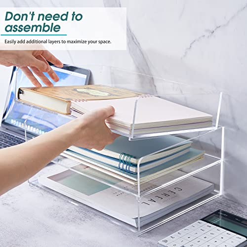 Yulejo Acrylic Desk Organizers and Accessories Tier Paper File Organizer Tray Stackable Document Clear Desk Accessories for Office Workspace Organization (315 x 222 x 68 mm/ 12.4 x 8.74 x 2.68 Inch)