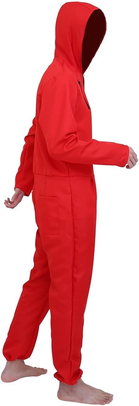 Money Heist Costume Red Jumpsuit with Salvador Dali Mask and Gloves Unisex Halloween Cosplay Outfit for Men Women Carnival Book Day Fancy Dress Full Set TV Show
