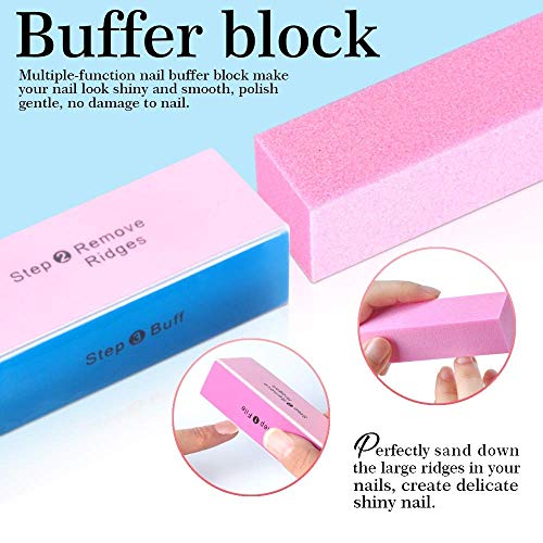 FLAFARY Nail File Kit-3Pcs Double Sided Nail File, Rectangular Nail Buffer, 4 Step Buffing Block, 3Pcs Cuticle Clipper & Pusher, and Nail Brush, Complete Nail Kit with Buffer