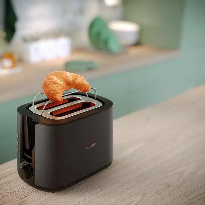 Philips 5000 Series Toaster - 950W, Auto Shut-off, Reheat Mode, Bun Warming Rack, Black & Copper - HD2650/31