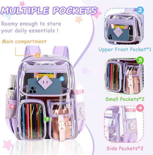 Clear Backpack Stadium Approved, Heavy Duty PVC Transparent Book Bag for Girls See Through Backpack for School