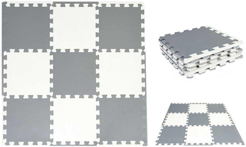 Bumble & Bird - Baby Play Mat - Motor Skills - Educational Mat - Non-Toxic EVA Foam - Waterproof - Easy to Clean - Easy to Store - 9pcs + 12 Edges - 60cm x 60cm x 1.2cm - Grey
