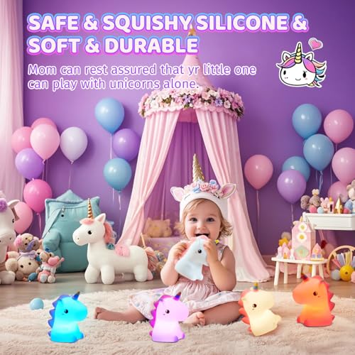 Unicorn Toys night light for kids,16 Colors Silicone+Dimmable Toddler Baby, Rechargeable Night Light for Kids Nightlight for Kidss Room Unicorn Toys for Girls Age 4-6, 0-9