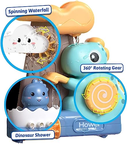 NALACAL Baby Bath Toys, Bathtub Toys Cute Dinosaur Shower Waterfall Water Station Toy with Cup, Dinosaur Bath Toys for Bath Tub Wall and Bathroom Shower Swimming Pool Outdoor Sprinkler Toy