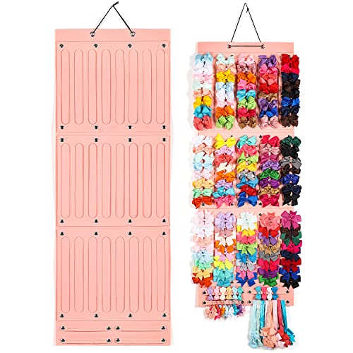 CLYMENE Hair Bows Organizer for Girls, Hair Clip Bows Holder Organizer with 27 Ribbons Large Capacity Storage, Girl Bows Hanger Hair Accessories for Room Wall Door Decor