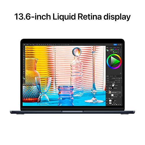 Apple MacBook Air 2022 laptop with M2 chip: 13.6-inch Liquid Retina display, 16GB RAM, 256GB SSD storage, backlit keyboard, 1080p FaceTime HD camera. Works with iPhone and iPad; Midnight