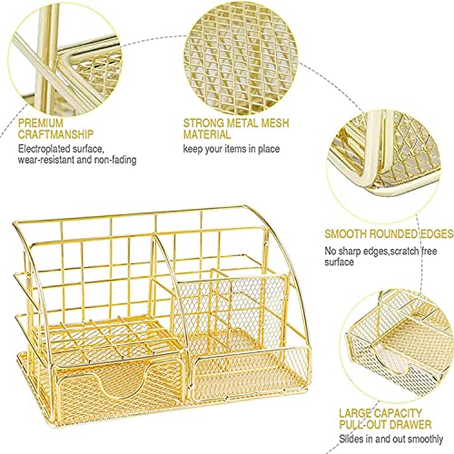 Benting Desk Organizer Office Accessories, Multi-Functional Mesh Desk Organizer with 5 Compartments and 1 Drawer for Home, Office, School, Workshop, kitchen (White)