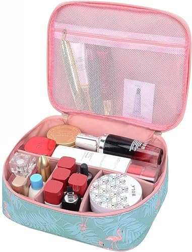 SKY-TOUCH Large-capacity Travel Makeup Cosmetic Bag Shower Bags,Portable and Large Capacity Travel Shower Toiletries Organizer for Women,Flamingo,20×20×10cm，Multi Color