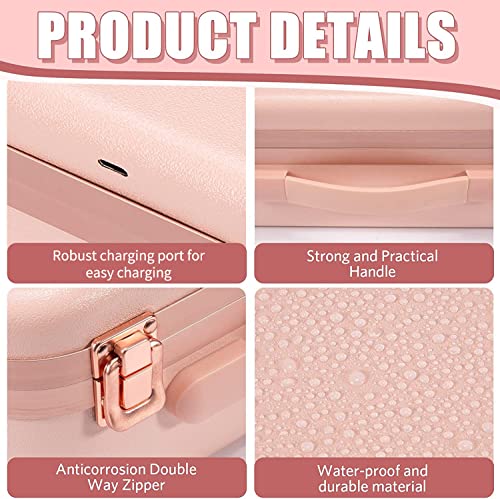 Angju Makeup Travel Lighted Case with Large LED Light Mirror Cosmetic Bag Organizer Professional Adjustable Divider Storage, Waterproof Portable Make up Train Box Accessories And Tools Case