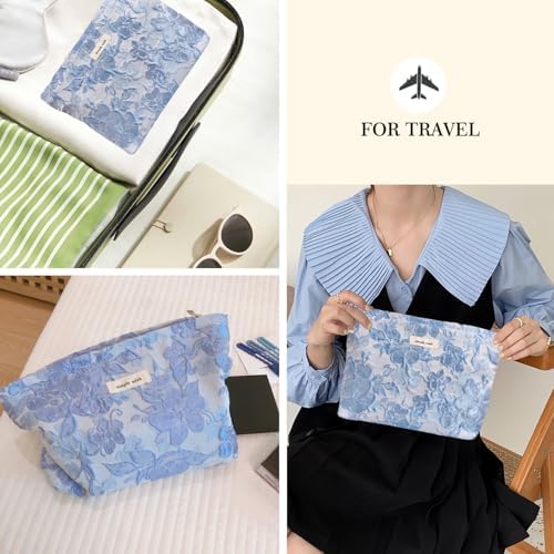 STARDW Flower Cosmetic Bags Makeup Bags for Women and Girls,Travel Makeup Bag Large Capacity Canvas Makeup Bag,Makeup Organizer Bag Zipper Pouch, Embossed pink, Large Capacity Aesthetic Makeup Bags