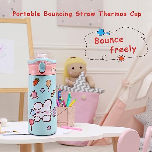 OneAndes 500ml Kids Water Bottle with One-Click-Open Straw Lid 17oz, Vacuum Insulated 304 Stainless Steel Water Bottles for School, Leakproof Toddler Water Bottle, BPA Free Sweat & Leak-Proof