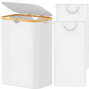 SpaceAid Slim Laundry Hamper with Lid, 65L Narrow Clothes Basket Bin with Bamboo Handles, Skinny Tall Collapsible Hamper for Bedroom, Bathroom, Dorm, Laundry Room - Black - 160 L White