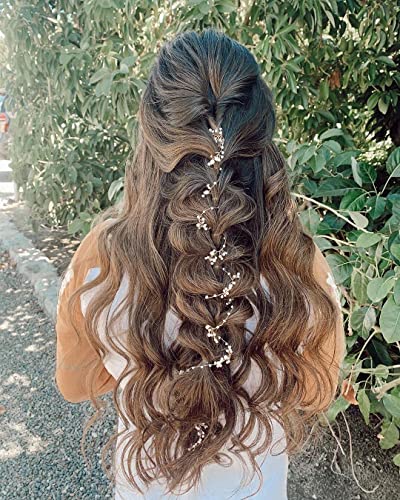 Excefore Bridal Wedding Hair Vine Extra Long Pearl and Crystal Beads Head Piece Bridal Hair Accessories Headband Hair Jewelry Hair Accessories, Silver