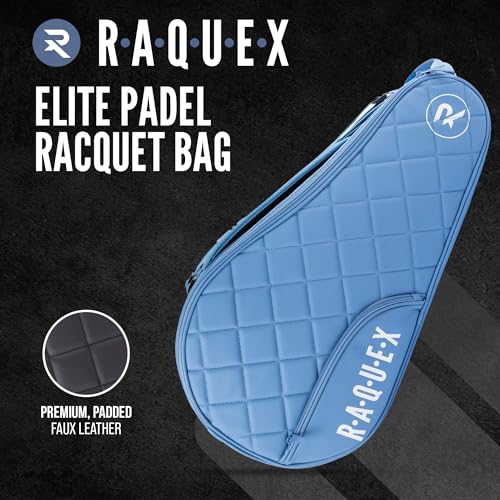 Raquex Elite Quilted Padel Racket Bag (Up to 4 Racquets) ??Blue or Black - Faux Leather Padel Bag for Men and Women Padded Padel Racket Protector Bag - Luxury Padel Gift