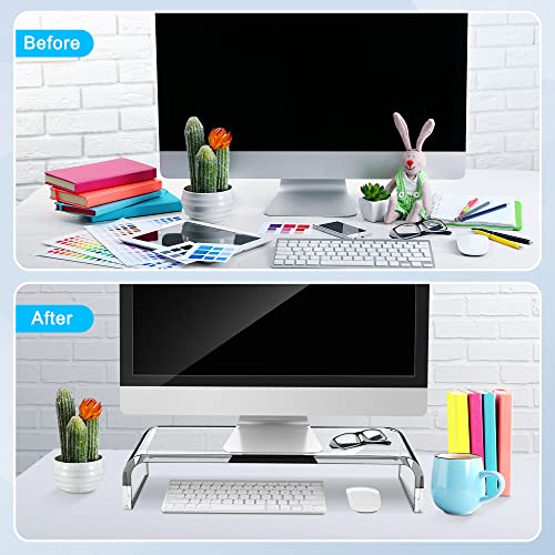 AboveTEK Premium Acrylic Monitor Stand, Custom Size Monitor Riser/Computer Stand for Home Office Business w/Sturdy Platform, PC Desk Stand for Keyboard Storage & Multi-Media Laptop Printer TV Screen