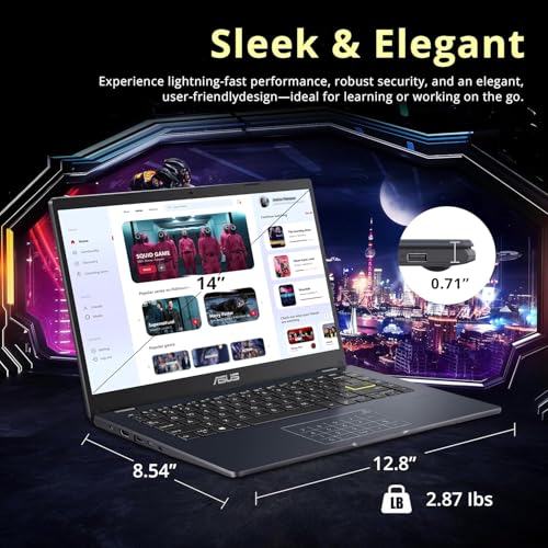 ASUS 14" Laptop for Business and Students, 14" FHD Display, Intel Celeron N4500, 1 Year Microsoft 365, 4GB Memory, 64GB eMMC, NumberPad, Webcam, HDMI, WiFi, Windows