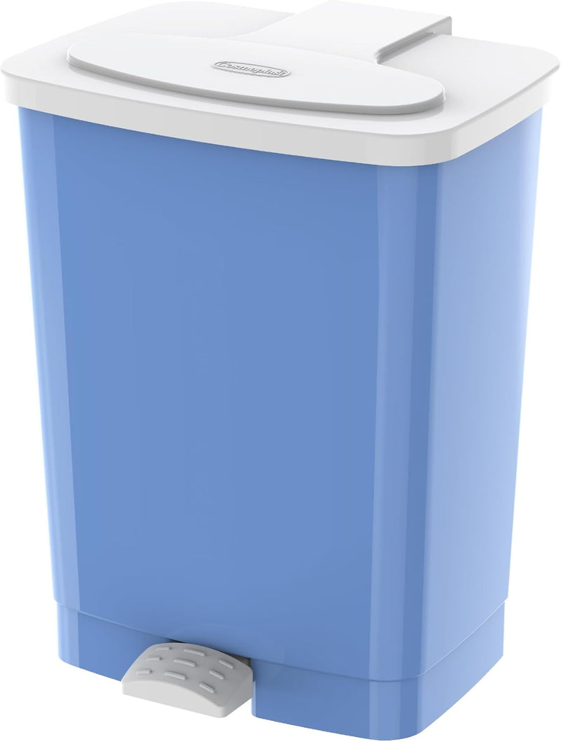 Cosmoplast 44L Step-On Waste Bin With Pedal, Pearl Silver - 20-Liters Sky Blue
