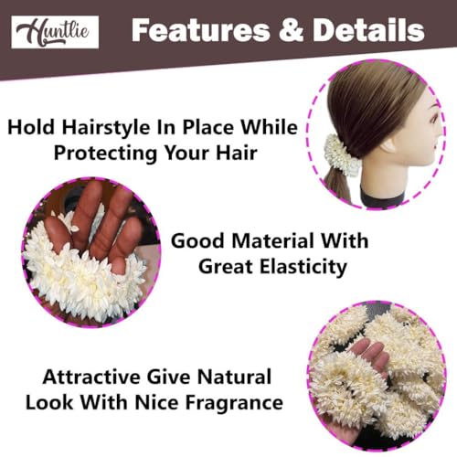 Huntlie 2 Pcs Hair Mogra Scented Rubber band Gajra Hair accessories for Women And Girls, Hair Flower Bun Artificial Gajra Scrunchies