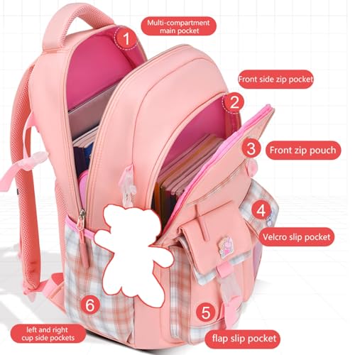 School Bags for Girls, Azonee Kawaii Large Capacity Kids Backpack, Ultralight Children's Backpacks, Cute Bookbag with Compartments for 6-15 Years Old