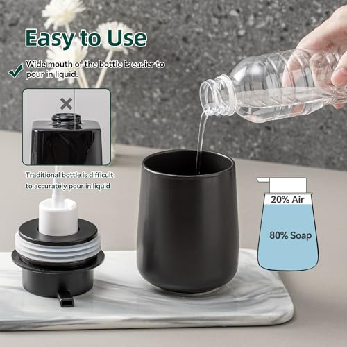 AZMOYAC Ceramic Bathroom Accessory Set 2 Pcs, Toothbrush Holder Set, Foaming Hand Soap Dispenser, Modern Home Aesthetic Bathroom Decor, Bathroom Organizer for Modern Bathrooms, Matte Black